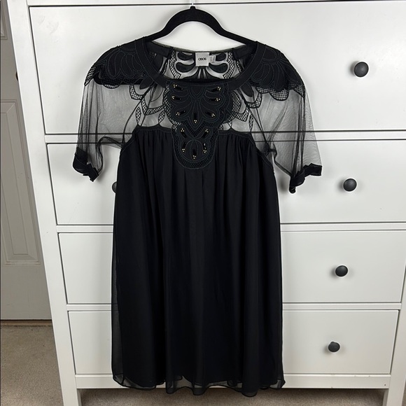 ASOS Chic Black Sheer Sleeve Mini Dress - 6 - Picture 1 of 10